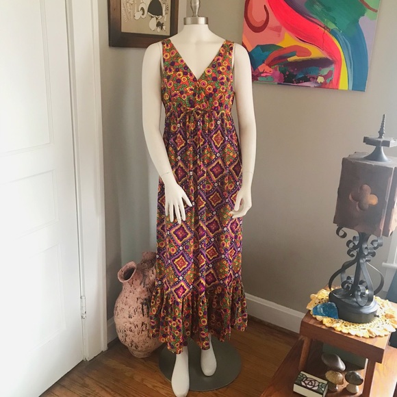 1950s Saramae Lingerie Floral Vibrant Slip Dress - Picture 2 of 8